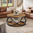 Table basse ronde Lantine à 2 niveaux, table de salon circulaire de 80 cm, table de salon en bois avec étagère de rangement pour petits espaces