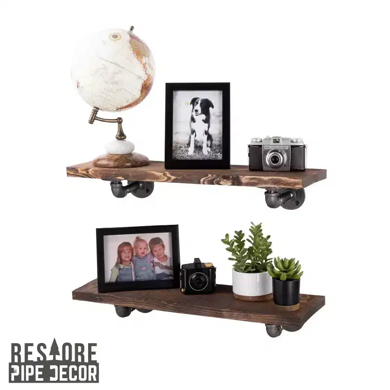 Étagères RESTORE Sunset Brown de 24 po avec supports en L par Pipe Decor