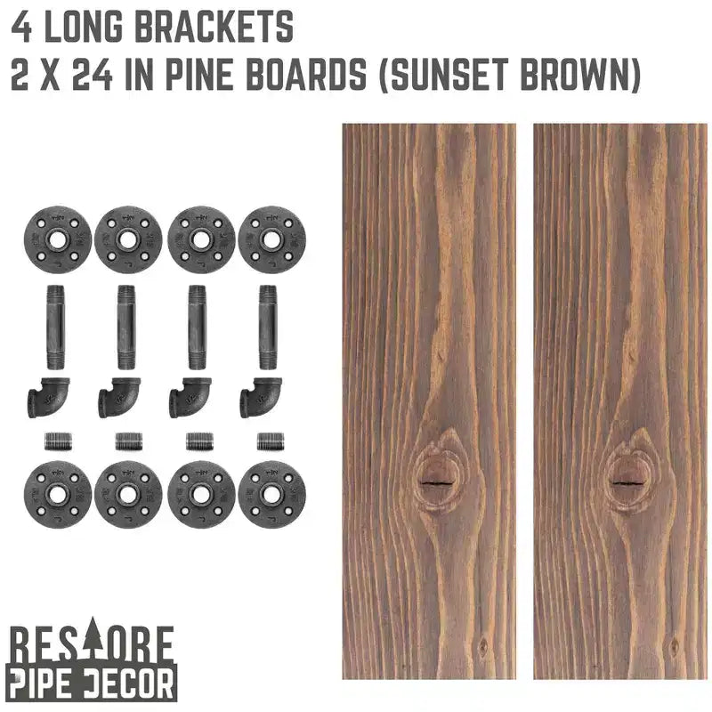 Étagères RESTORE Sunset Brown de 24 po avec supports en L par Pipe Decor