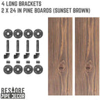 Étagères RESTORE Sunset Brown de 24 po avec supports en L par Pipe Decor