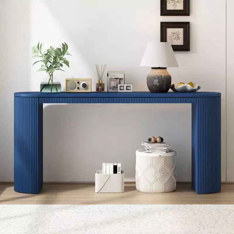 Table d'entrée moderne Okak avec pieds incurvés, console à rayures verticales avec plateau épais, console étroite pour salon, entrée