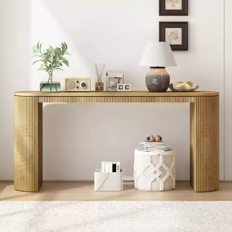 Okak Modern Entryway Table with Curved Legs, Vertical Stripe Console Table with Thick Tabletop, Narrow Console Table for Living Room, Entrance