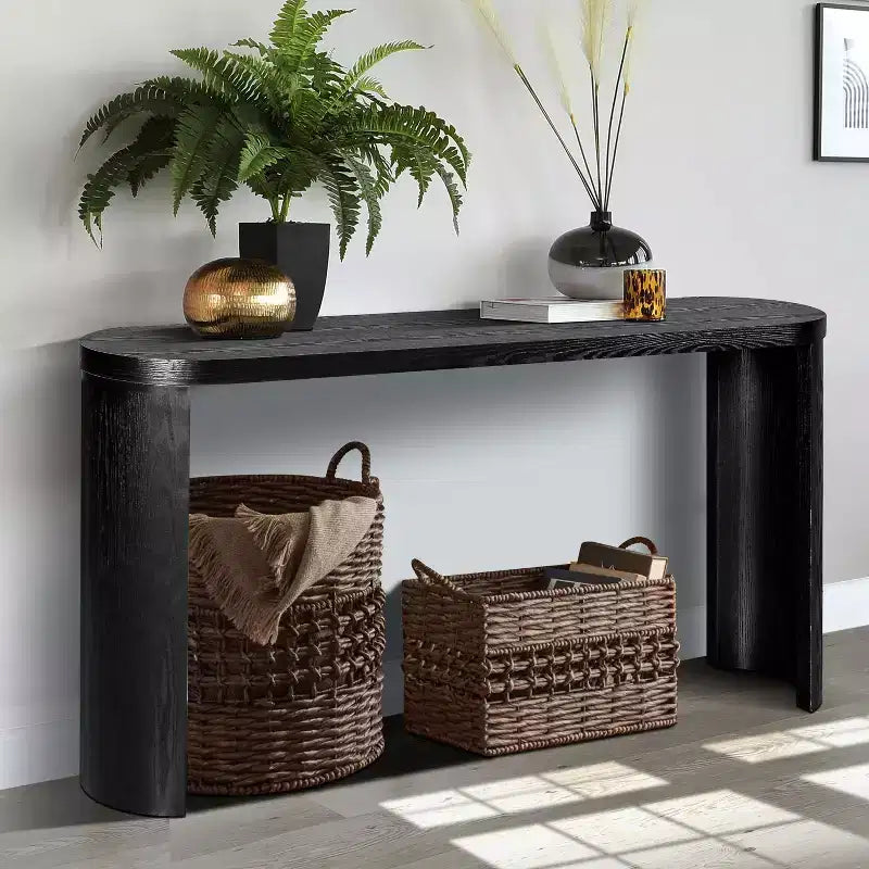 Okak Table d'entrée minimaliste 60 pouces avec pieds incurvés, longue console avec plateau épais, table d'appoint pour salon, couloir