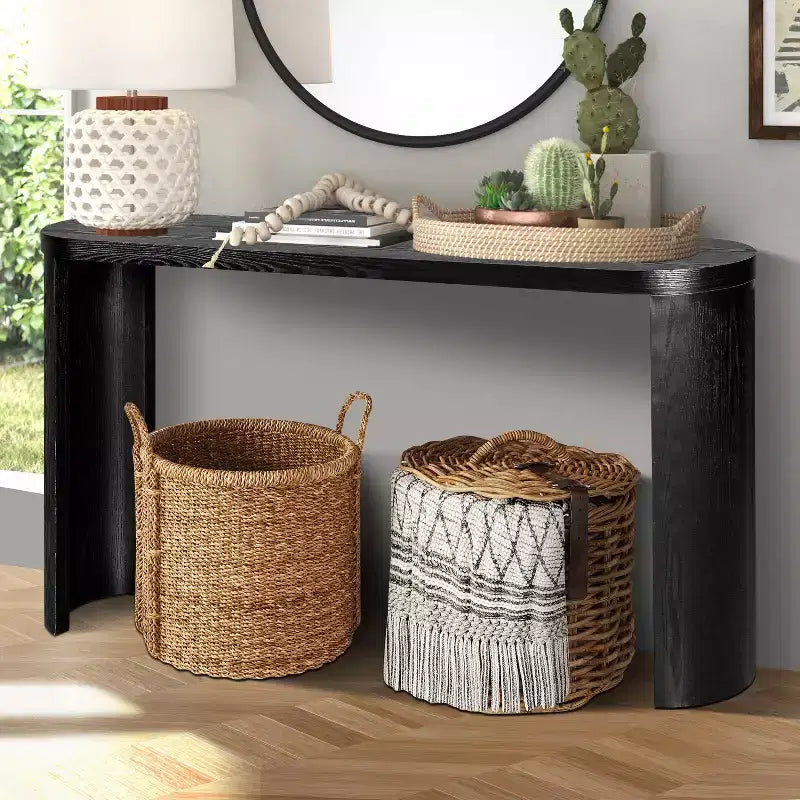 Okak Table d'entrée minimaliste 60 pouces avec pieds incurvés, longue console avec plateau épais, table d'appoint pour salon, couloir