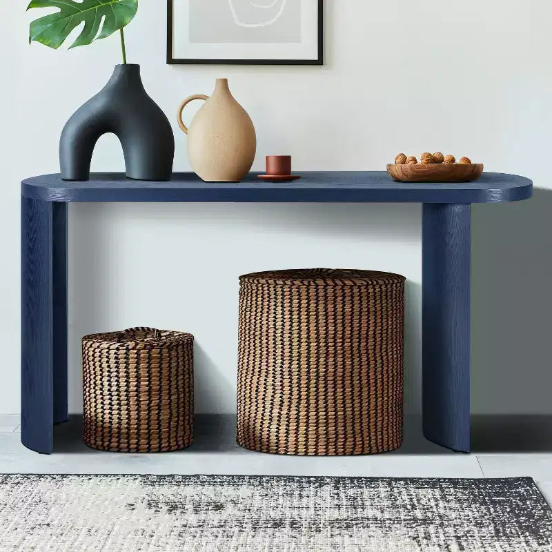 Okak Table d'entrée minimaliste 60 pouces avec pieds incurvés, longue console avec plateau épais, table d'appoint pour salon, couloir