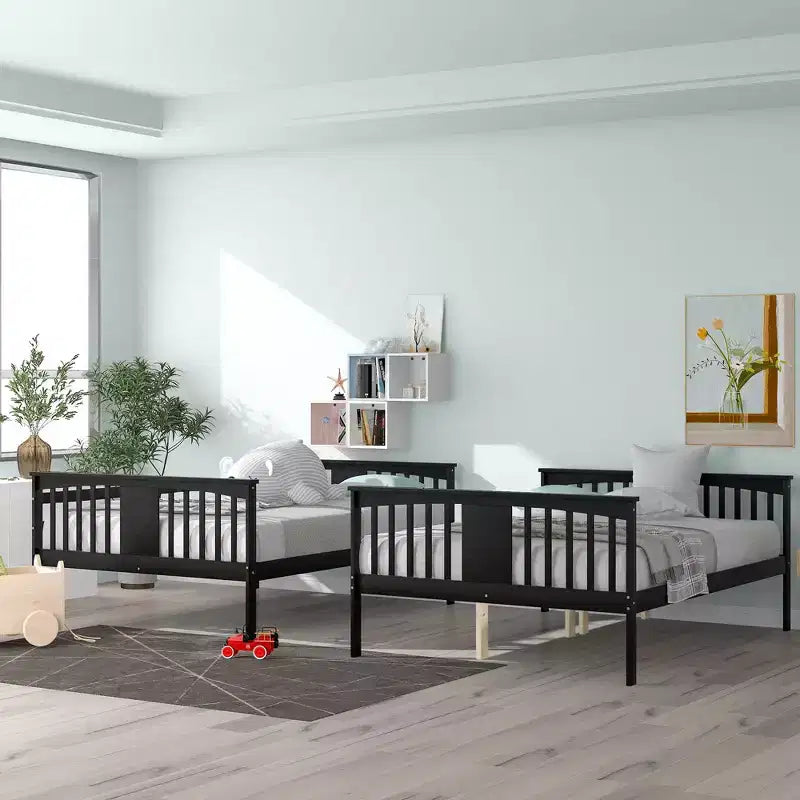 Lit superposé en bois deux places avec garde-corps de sécurité et échelle robuste pour chambres à coucher, chambres d'amis et dortoirs.