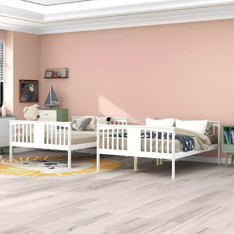 Lit superposé en bois deux places avec garde-corps de sécurité et échelle robuste pour chambres à coucher, chambres d'amis et dortoirs.
