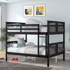 Wooden Full over Full Bunk Bed with Safety Guardrail and Sturdy Ladder for Bedrooms Guest Rooms Dorms