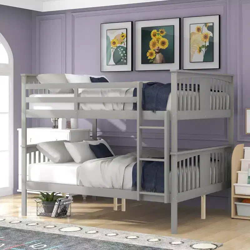 Lit superposé en bois deux places avec garde-corps de sécurité et échelle robuste pour chambres à coucher, chambres d'amis et dortoirs.