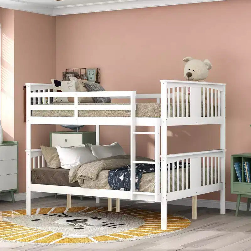 Lit superposé en bois deux places avec garde-corps de sécurité et échelle robuste pour chambres à coucher, chambres d'amis et dortoirs.