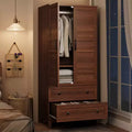 72 Wooden Wardrobe with Adjustable Shelves, 2 Doors, 2 Drawers, Aluminum Hanging Rails, Anti-Tip Safety Brackets, Quiet Hhinges, Easy Assembly