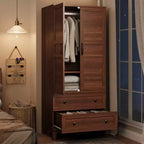 72 Wooden Wardrobe with Adjustable Shelves, 2 Doors, 2 Drawers, Aluminum Hanging Rails, Anti-Tip Safety Brackets, Quiet Hhinges, Easy Assembly