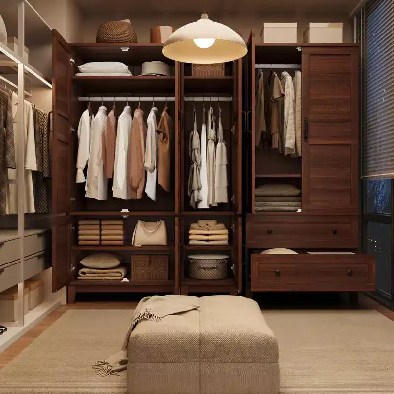 Armoire en bois de 72 po avec tablettes réglables, 2 portes, 2 tiroirs, tringles en aluminium, supports de sécurité anti-basculement, charnières silencieuses, assemblage facile