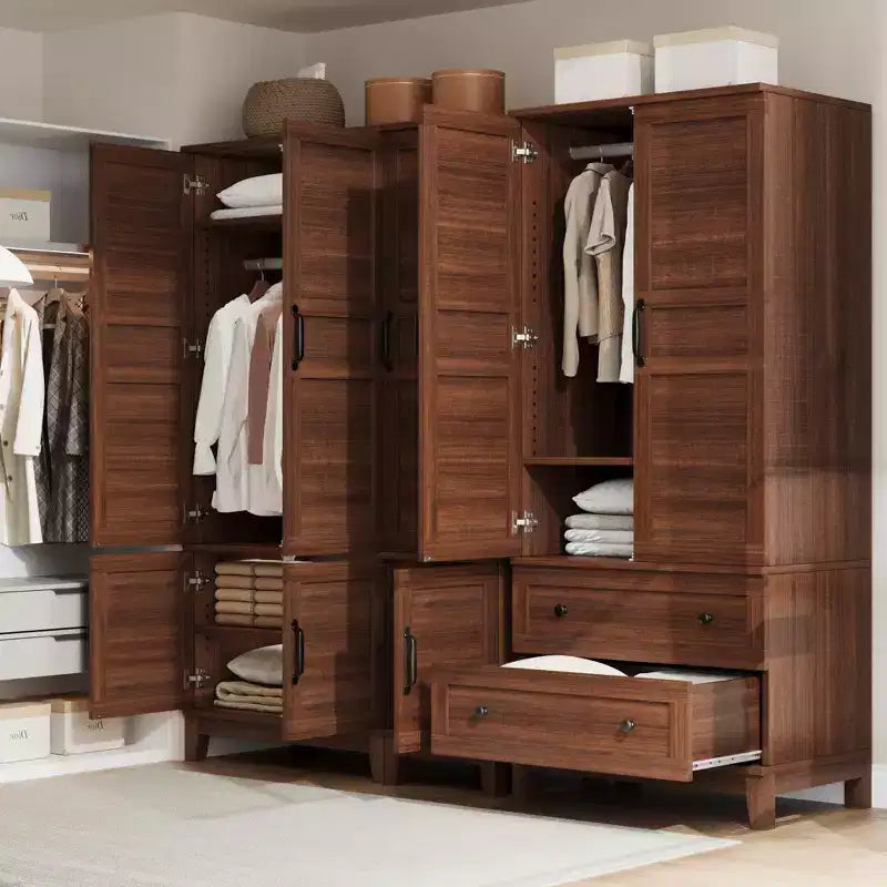Armoire en bois de 72 po avec tablettes réglables, 2 portes, 2 tiroirs, tringles en aluminium, supports de sécurité anti-basculement, charnières silencieuses, assemblage facile