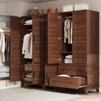 Armoire en bois de 72 po avec tablettes réglables, 2 portes, 2 tiroirs, tringles en aluminium, supports de sécurité anti-basculement, charnières silencieuses, assemblage facile