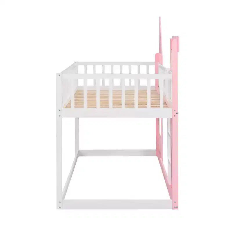 Lit superposé château jumeau sur jumeau avec échelle, lit superposé princesse en bois de pin massif, rose