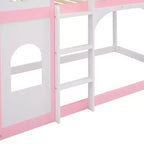Lit superposé château jumeau sur jumeau avec échelle, lit superposé princesse en bois de pin massif, rose