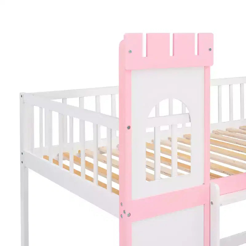 Lit superposé château jumeau sur jumeau avec échelle, lit superposé princesse en bois de pin massif, rose