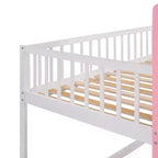 Lit superposé château jumeau sur jumeau avec échelle, lit superposé princesse en bois de pin massif, rose