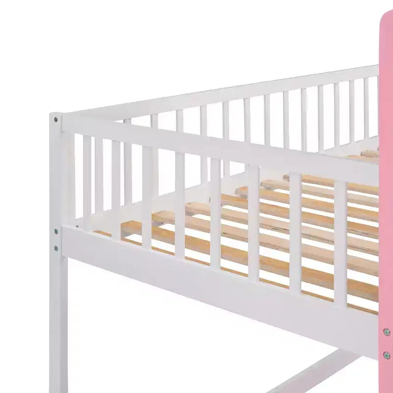 Lit superposé château jumeau sur jumeau avec échelle, lit superposé princesse en bois de pin massif, rose