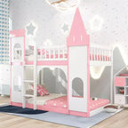Lit superposé château jumeau sur jumeau avec échelle, lit superposé princesse en bois de pin massif, rose