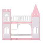 Lit superposé château jumeau sur jumeau avec échelle, lit superposé princesse en bois de pin massif, rose