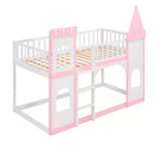 Lit superposé château jumeau sur jumeau avec échelle, lit superposé princesse en bois de pin massif, rose
