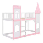 Lit superposé château jumeau sur jumeau avec échelle, lit superposé princesse en bois de pin massif, rose
