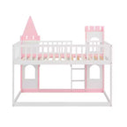 Lit superposé château jumeau sur jumeau avec échelle, lit superposé princesse en bois de pin massif, rose