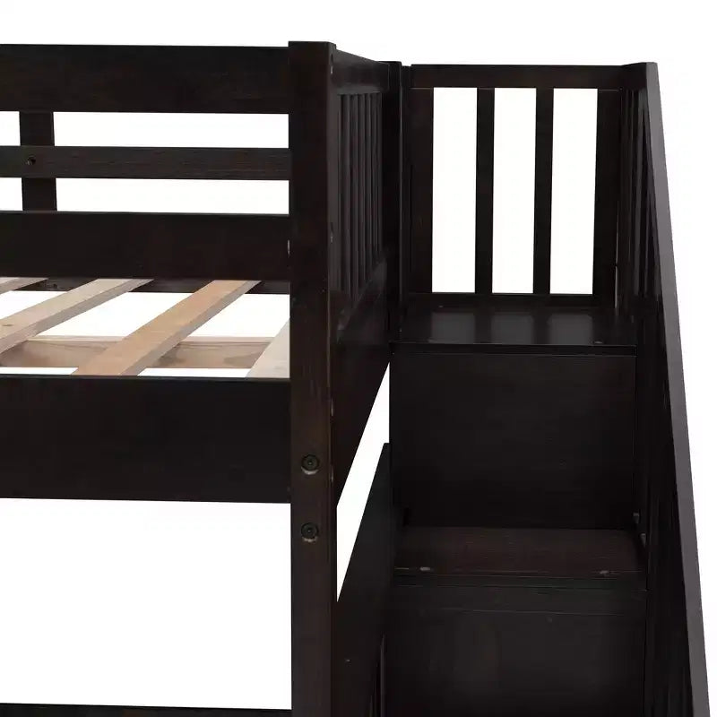 Lits superposés doubles avec escalier, Lit superposé double en bois avec escalier de rangement et garde-corps pour dortoir