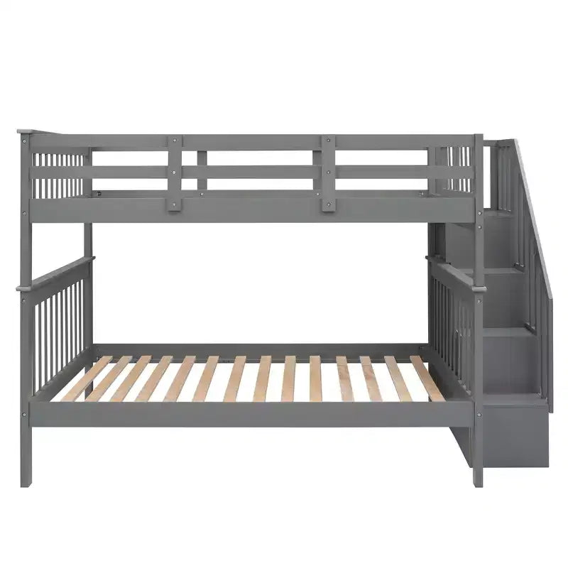 Lits superposés doubles avec escalier, Lit superposé double en bois avec escalier de rangement et garde-corps pour dortoir