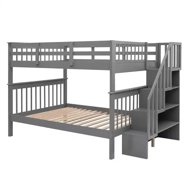 Lits superposés doubles avec escalier, Lit superposé double en bois avec escalier de rangement et garde-corps pour dortoir
