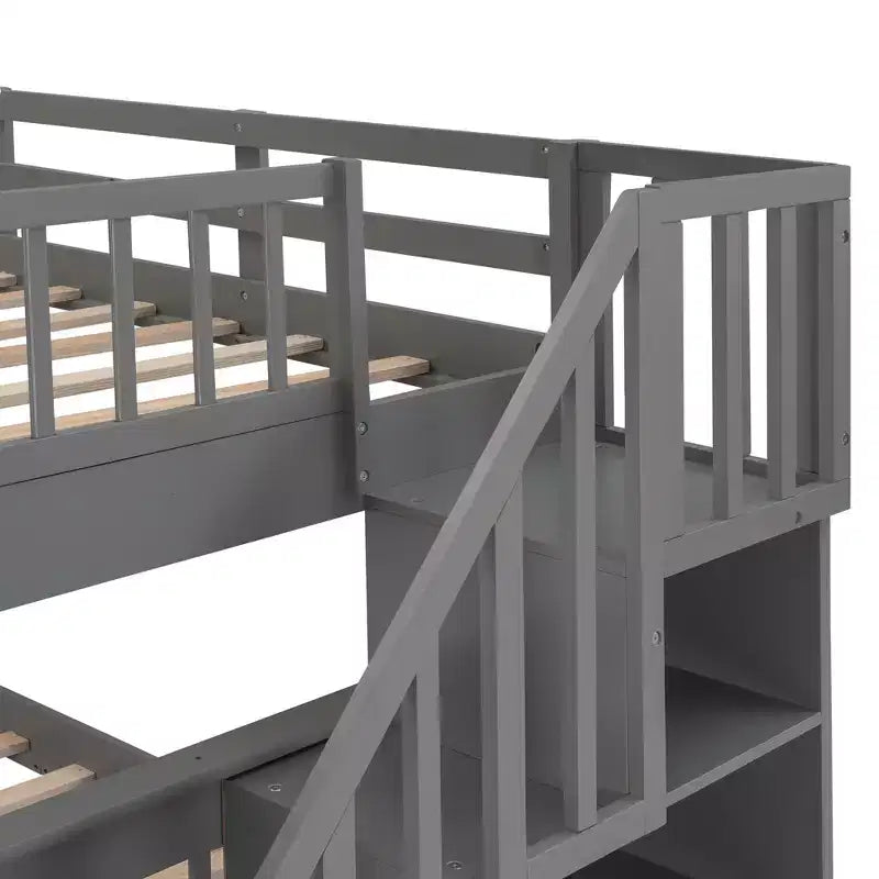 Lits superposés doubles avec escalier, Lit superposé double en bois avec escalier de rangement et garde-corps pour dortoir