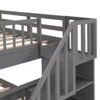 Lits superposés doubles avec escalier, Lit superposé double en bois avec escalier de rangement et garde-corps pour dortoir