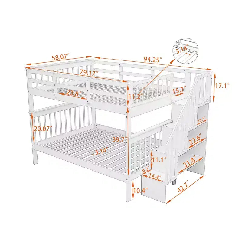 Lits superposés doubles avec escalier, Lit superposé double en bois avec escalier de rangement et garde-corps pour dortoir