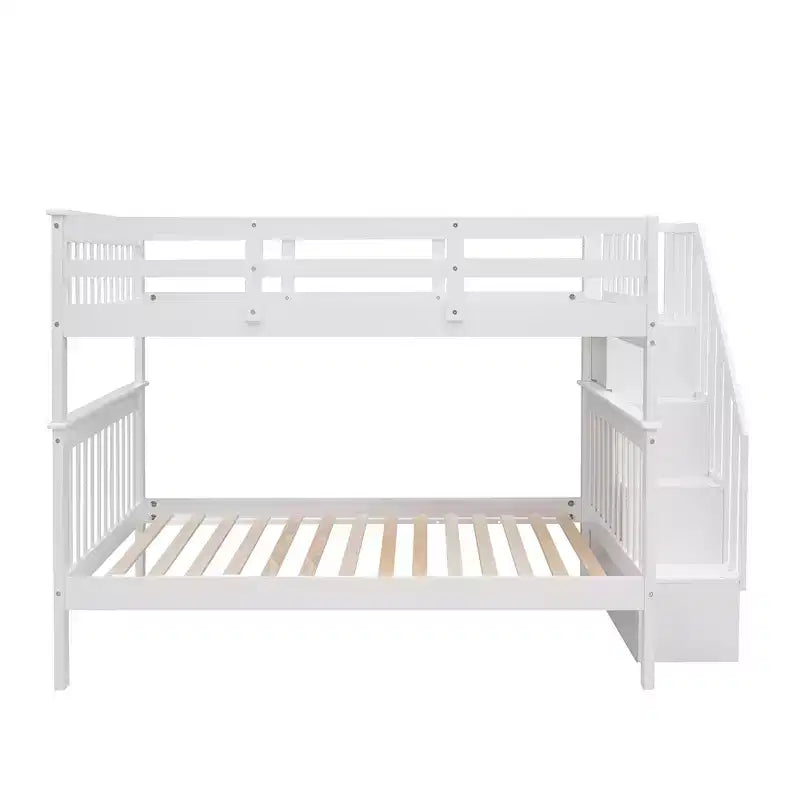 Lits superposés doubles avec escalier, Lit superposé double en bois avec escalier de rangement et garde-corps pour dortoir