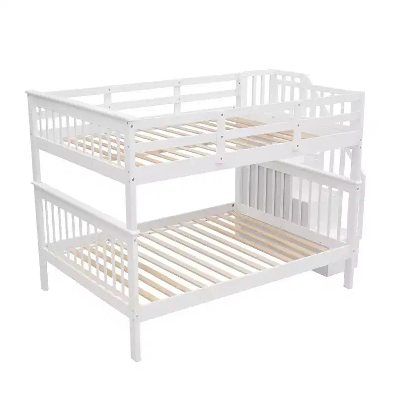 Lits superposés doubles avec escalier, Lit superposé double en bois avec escalier de rangement et garde-corps pour dortoir