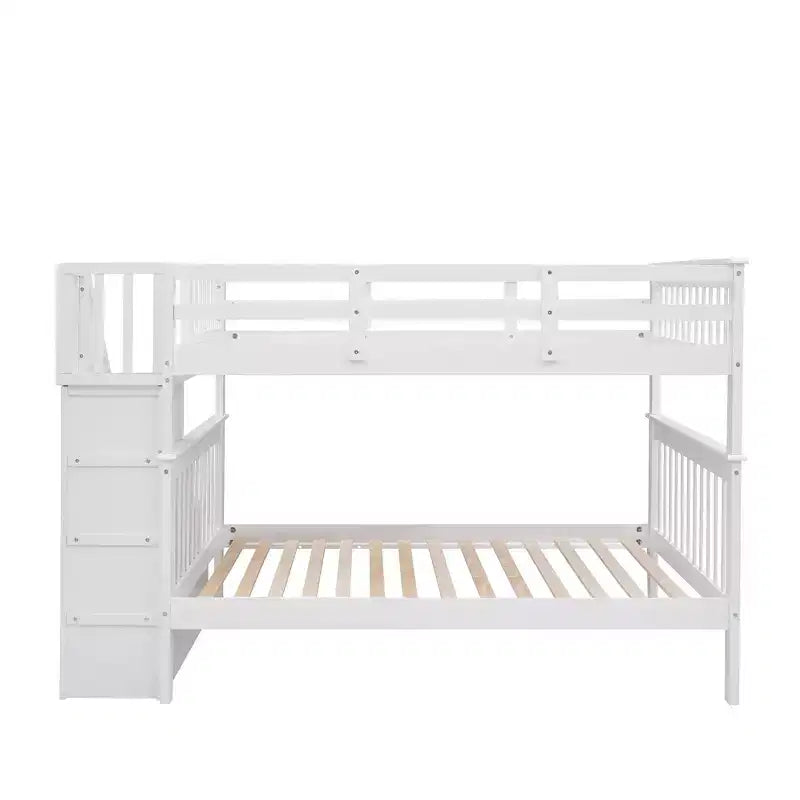 Lits superposés doubles avec escalier, Lit superposé double en bois avec escalier de rangement et garde-corps pour dortoir
