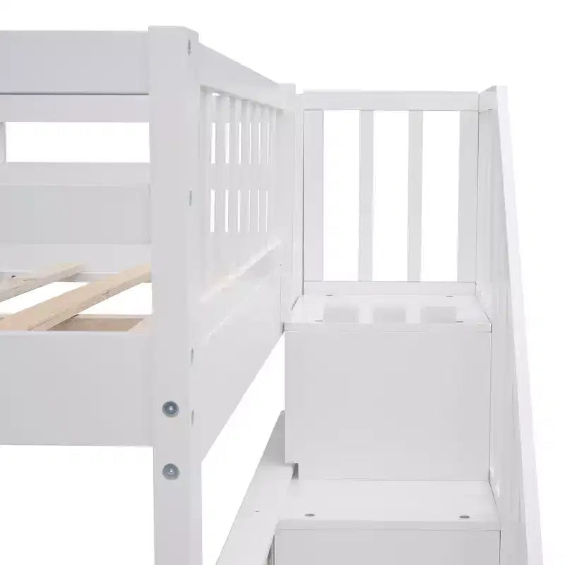 Lits superposés doubles avec escalier, Lit superposé double en bois avec escalier de rangement et garde-corps pour dortoir