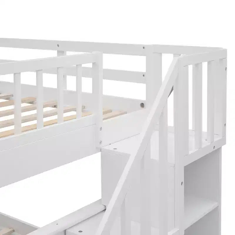 Lits superposés doubles avec escalier, Lit superposé double en bois avec escalier de rangement et garde-corps pour dortoir