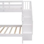 Lits superposés doubles avec escalier, Lit superposé double en bois avec escalier de rangement et garde-corps pour dortoir