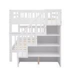 Lits superposés doubles avec escalier, Lit superposé double en bois avec escalier de rangement et garde-corps pour dortoir