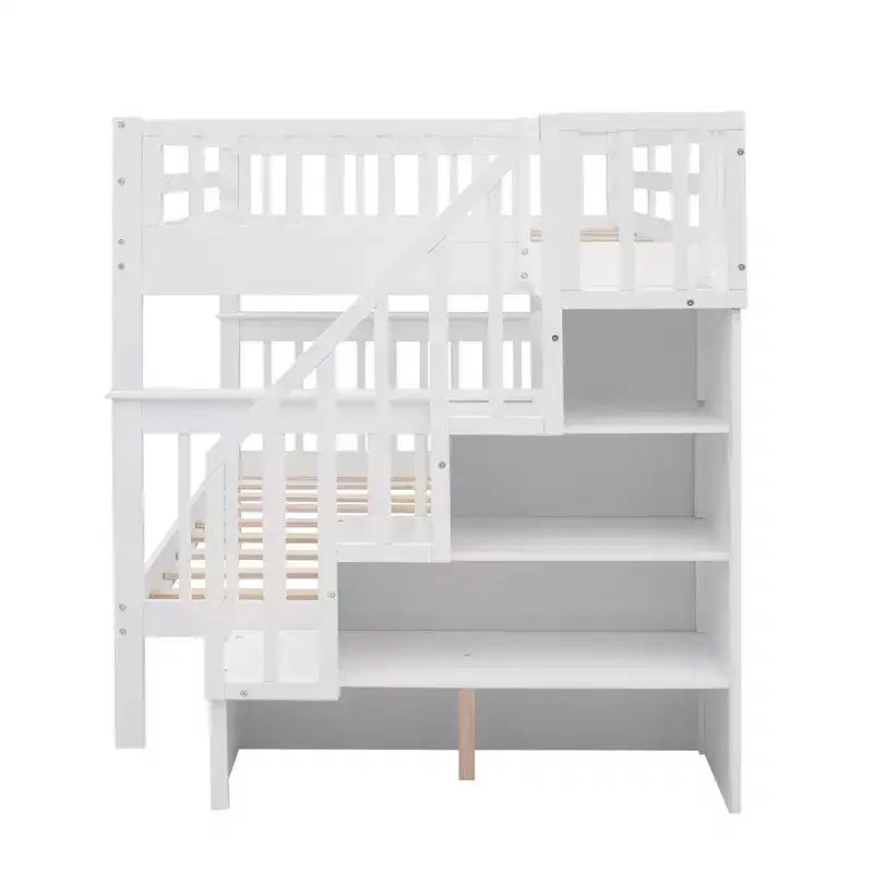 Lits superposés doubles avec escalier, Lit superposé double en bois avec escalier de rangement et garde-corps pour dortoir