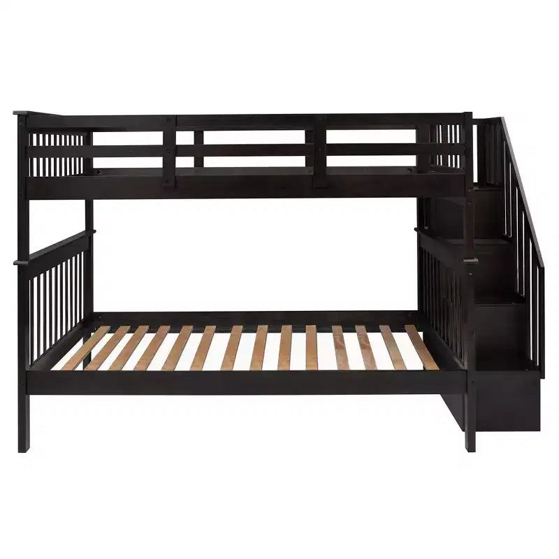 Lits superposés doubles avec escalier, Lit superposé double en bois avec escalier de rangement et garde-corps pour dortoir