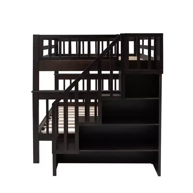 Lits superposés doubles avec escalier, Lit superposé double en bois avec escalier de rangement et garde-corps pour dortoir
