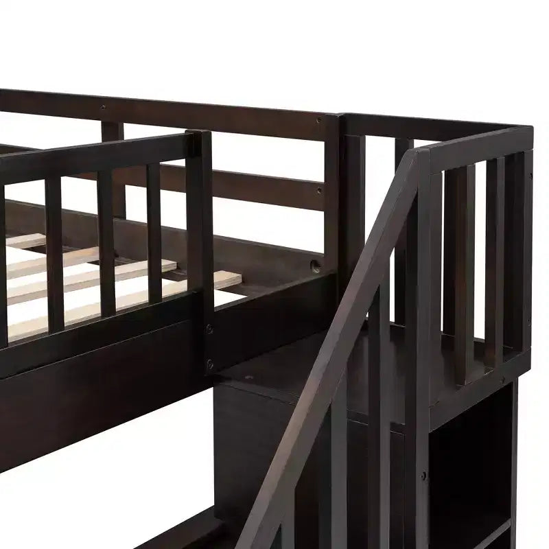 Lits superposés doubles avec escalier, Lit superposé double en bois avec escalier de rangement et garde-corps pour dortoir