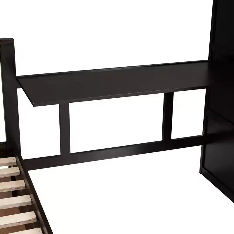 Lit superposé en L double au-dessus de complet avec armoire, escalier en bois massif et bureau portable