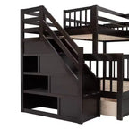 Lit superposé en L double au-dessus de complet avec armoire, escalier en bois massif et bureau portable