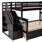 Lit superposé en L double au-dessus de complet avec armoire, escalier en bois massif et bureau portable