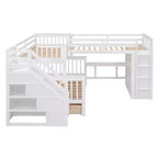 Lit superposé en L double au-dessus de complet avec armoire, escalier en bois massif et bureau portable